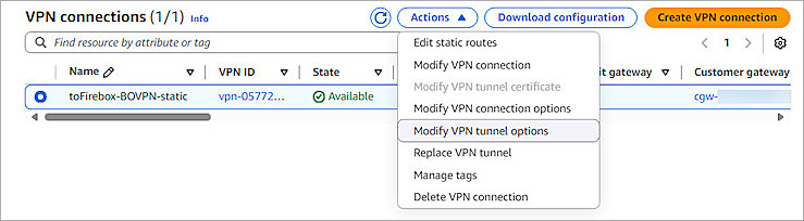 Screenshot of AWS, VPN Connection page